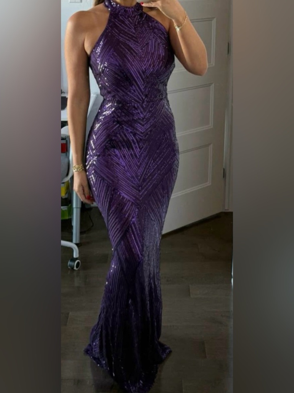 Purple sequin evening gown dress